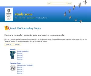 Vocabulary Topics. ELC Study Zone (University of Victoria)