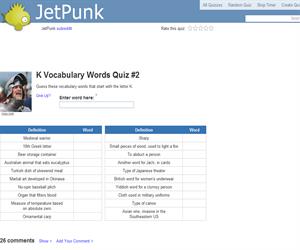 K Vocabulary Words Quiz 2