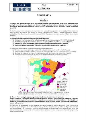 Examen de Selectividad: Geografía. Galicia. Convocatoria Junio 2013