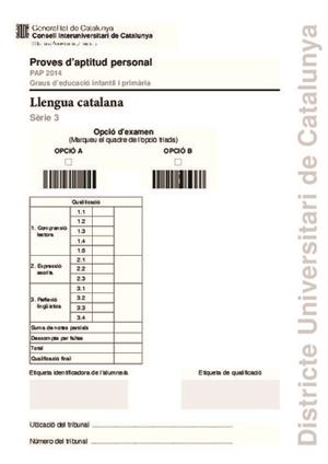 Examen de Selectividad: Lengua catalana. Cataluña. Convocatoria Junio 2014