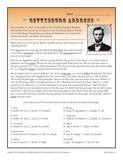 Gettysburg Address Context Clues