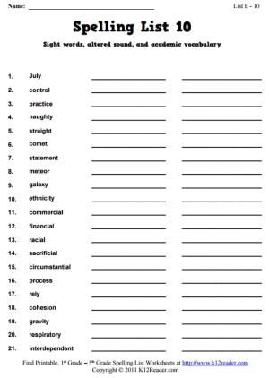 Week 10 Spelling Words (List E-10)