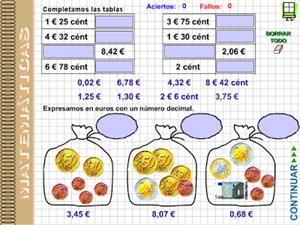 Euros, céntimos y números decimales