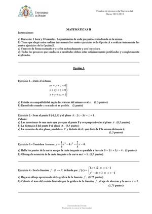 Examen de Selectividad: Matemáticas II. Asturias. Convocatoria Junio 2013