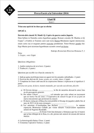 Examen de Selectividad: Latín. Islas Baleares. Convocatoria Junio 2014