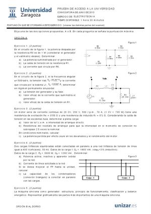 Examen de Selectividad: Electrotecnia. Aragón. Convocatoria Junio 2013