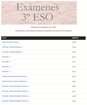Exámenes de 3º ESO con soluciones: números enteros, fracciones, potencias, radicales, progresiones y ecuaciones.
