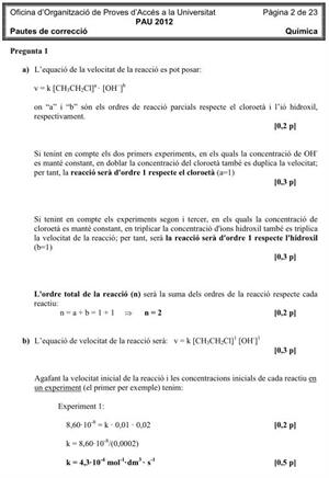 Examen de Selectividad (Soluciones): Química. Cataluña. Convocatoria Junio 2012