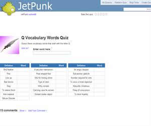 Q Vocabulary Words Quiz