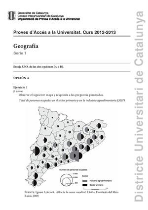 Examen de Selectividad: Geografía. Cataluña. Convocatoria Septiembre 2013