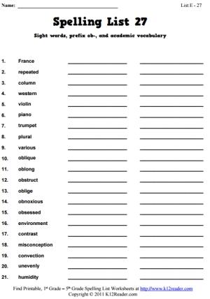 Week 27 Spelling Words (List E-27)