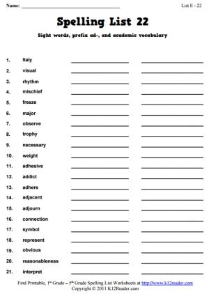 Week 22 Spelling Words (List E-22)