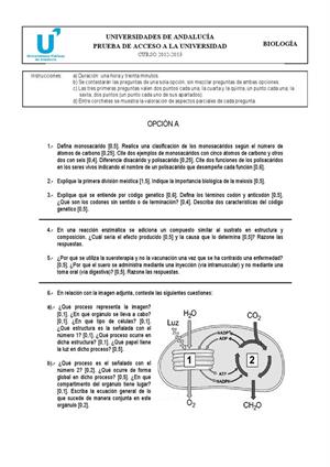 Examen de Selectividad: Biología. Andalucía. Convocatoria Septiembre 2013