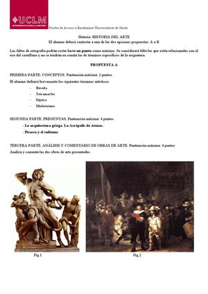 Examen de Selectividad: Historia del arte. Castilla-La Mancha. Convocatoria Septiembre 2013