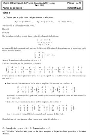 Examen de Selectividad (Soluciones): Matemáticas. Cataluña. Convocatoria Junio 2012