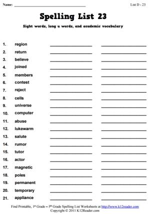 Week 23 Spelling Words (List D-23)