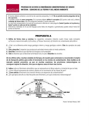 Examen de Selectividad: Ciencias de la Tierra. Castilla-La Mancha. Convocatoria Junio 2013