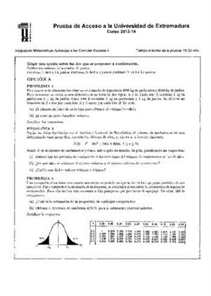 Examen de Selectividad: Matemáticas CCSS. Extremadura. Convocatoria Junio 2014