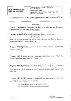 Examen de Selectividad: Matemáticas CCSS. La Rioja. Convocatoria Junio 2014