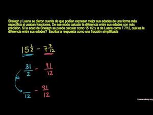 Problema escrito de resta de números mixtos (Khan Academy Español)