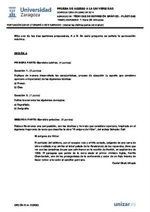 Examen de Selectividad: Técnicas de expresión grafo-plástica. Aragón. Convocatoria Junio 2014