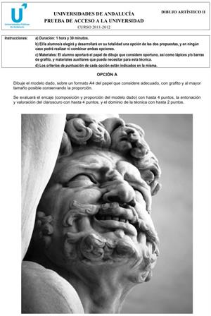 Examen de Selectividad: Dibujo Artístico 2. Andalucía. Convocatoria Junio 2012