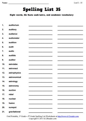 Week 35 Spelling Words (List E-35)