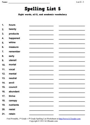 Week 5 Spelling Words (List D-5)