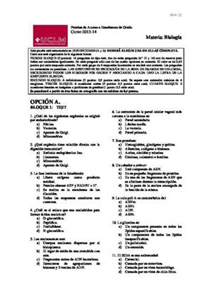 Examen de Selectividad: Biología. Castilla-La Mancha. Convocatoria Junio 2014