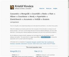 Cassandra vs MongoDB vs CouchDB vs Redis vs Riak vs HBase vs Couchbase vs Hypertable vs ElasticSearch vs Accumulo vs VoltDB vs Scalaris comparison :: Software architect Kristof Kovacs