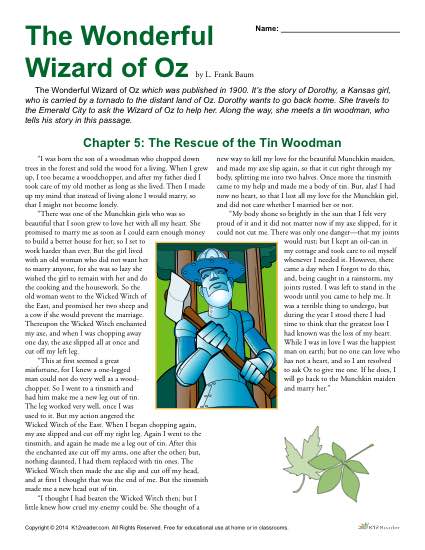 The Wizard of Oz Reading Comprehension Set
