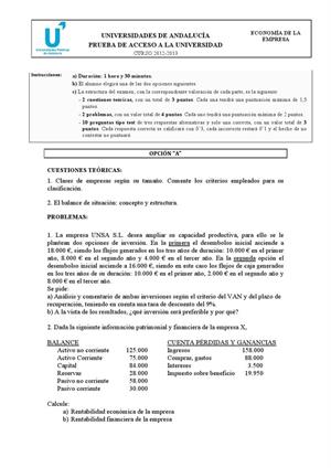 Examen de Selectividad: Economía. Andalucía. Convocatoria Junio 2013