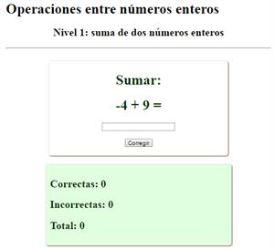 Operaciones con números enteros (interactivo)