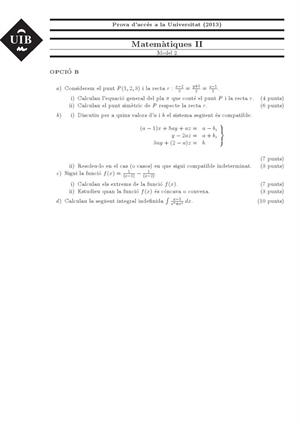 Examen de Selectividad: Matemáticas II. Islas Baleares. Convocatoria Septiembre 2013