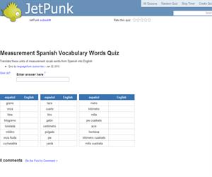 Measurement Spanish Vocabulary Words Quiz