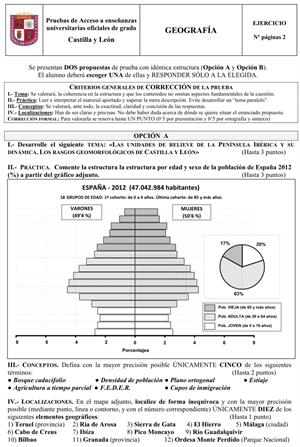 Examen de Selectividad: Geografía. Castilla y León. Convocatoria Septiembre 2013