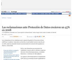 Las reclamaciones ante Protección de Datos crecieron un 45% en 2008- El País 15/04/09