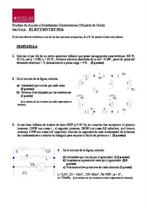 Examen de Selectividad: Electrotecnia. Castilla-La Mancha. Convocatoria Junio 2014