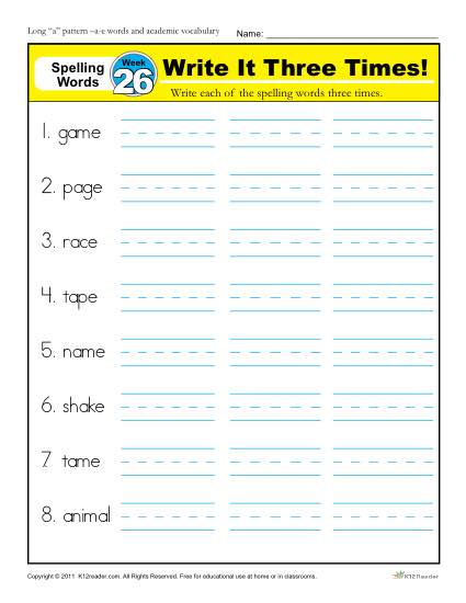 First Grade Spelling Words List – Week 26 (List A-26)