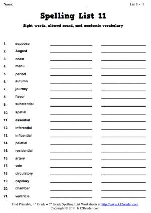 Week 11 Spelling Words (List E-11)