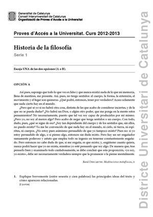 Examen de Selectividad: Historia de la filosofía. Cataluña. Convocatoria Septiembre 2013