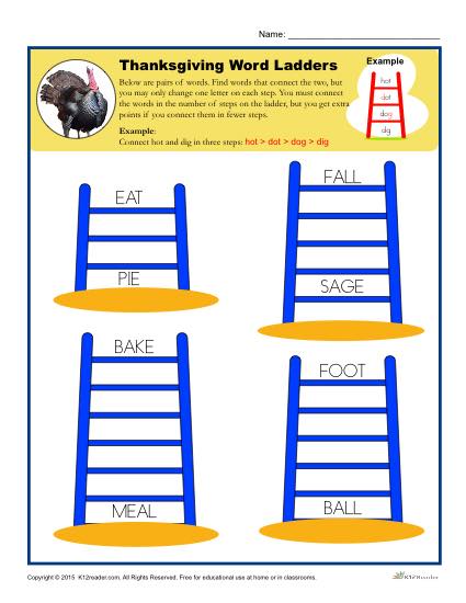 Thanksgiving Word Ladders