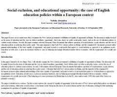 Social exclusion, and educational opportunity: the case of English education policies within a European context | Nafsika Alexiadou