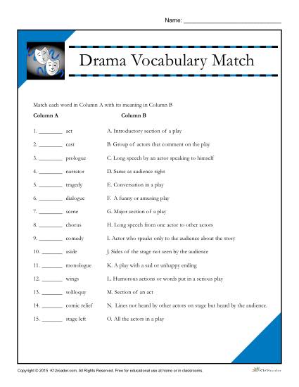 drama vocabulary match didactalia material educativo