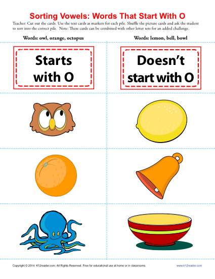 Vowel Sort: Words That Start With O