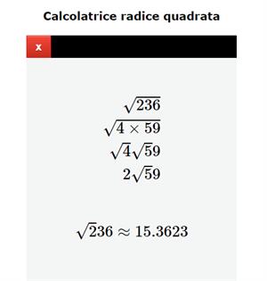 Calcolatrice radice quadrata