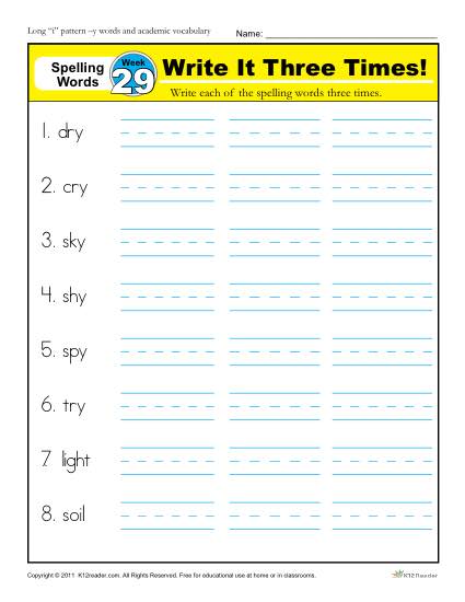 First Grade Spelling Words List – Week 29 (List A-29)