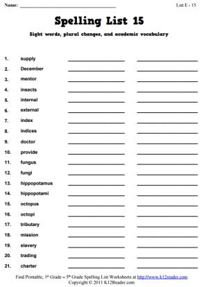 Week 15 Spelling Words (List E-15)