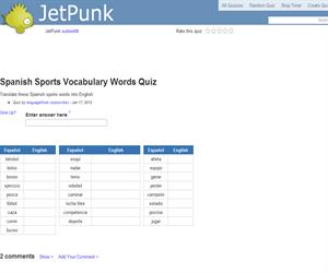 Spanish Sports Vocabulary Words Quiz