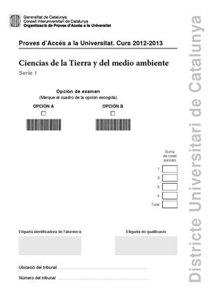 Examen de Selectividad: Ciencias de la Tierra. Cataluña. Convocatoria Septiembre 2013
